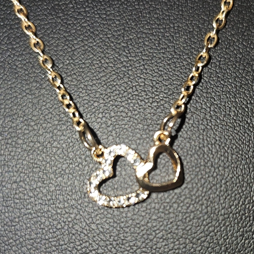 Gold and Rhinestone Heart Pendant Necklace